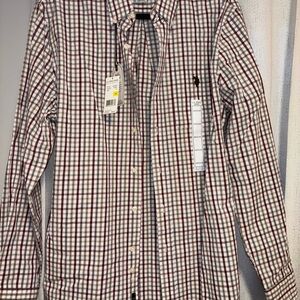 U.S. Polo Assn. Men's Checkered Button Down Shirt - Burgundy and White